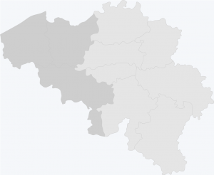 Kaart van België met West-Vlaanderen, Oost-Vlaanderen en Henegouwen geselecteerd