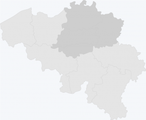 Map van België met Antwerpen, Limburg, Vlaams-brabant en Waals-brabant geselecteerd
